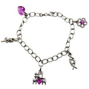 Sterling Silver Charm‎ Bracelet #1 Mom Pink Amethyst Heart Rose XOXO